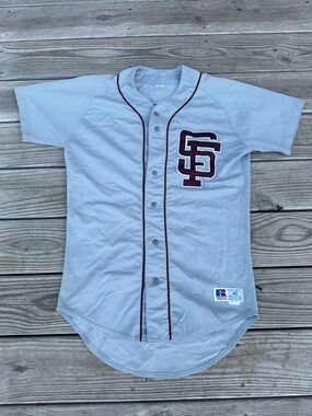 Vintage Russell Athletic San Francisco SF Baseball Jersey Size 40 Grey Maroon